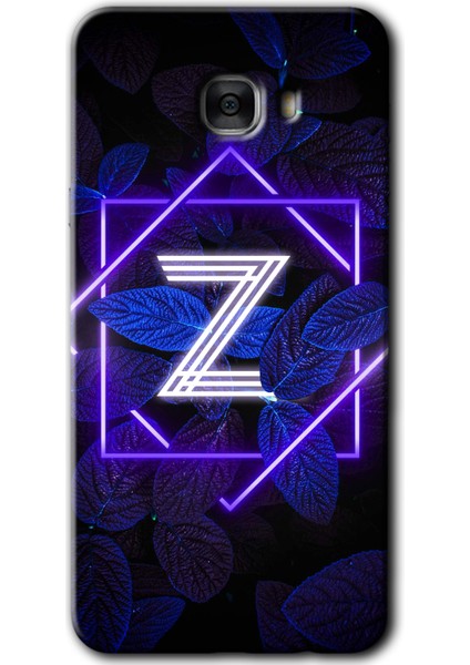 Samsung Galaxy C7 Kılıf Hd Desen Baskılı Arka Kapak - Dark Neon Yaprak Z Harfi