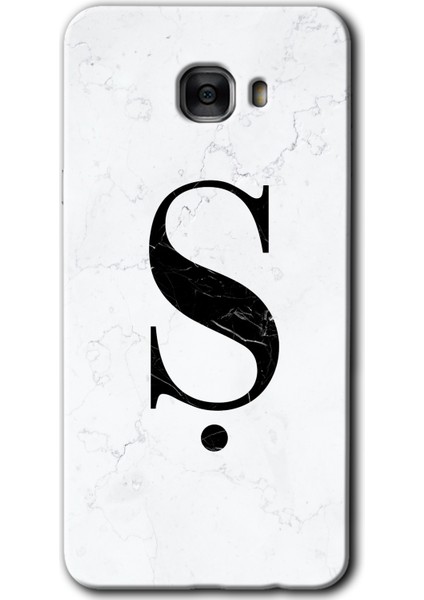 Samsung Galaxy C7 Pro Kılıf Hd Desen Baskılı Arka Kapak - Beyaz Mermer Desenli Ş Harfi