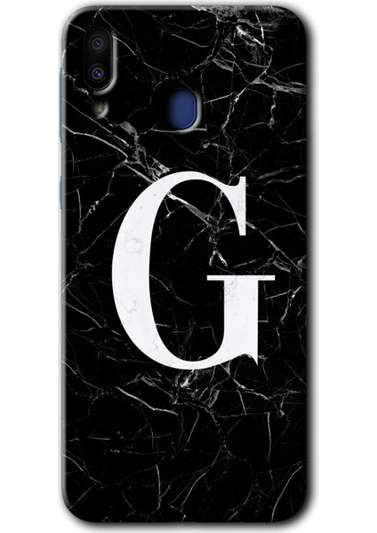 Samsung Galaxy M10S Kılıf Hd Desen Baskılı Arka Kapak - Siyah Mermer Desenli G Harfi