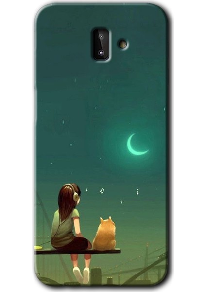 Samsung Galaxy J6 Plus Kılıf Hd Desen Baskılı Arka Kapak - Kedili Kız