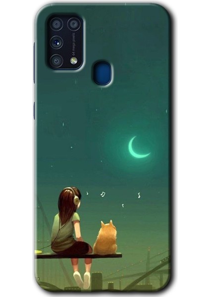 Samsung Galaxy M31 Kılıf Hd Desen Baskılı Arka Kapak - Kedili Kız