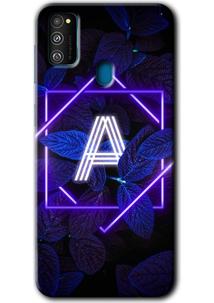 Bera Aksesuar Samsung Galaxy M30S Kılıf Hd Desen Baskılı Arka Kapak - Dark Neon Yaprak A Harfi