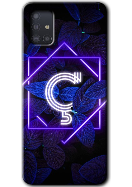 Samsung Galaxy A51 Kılıf Hd Desen Baskılı Arka Kapak - Dark Neon Yaprak Ç Harfi