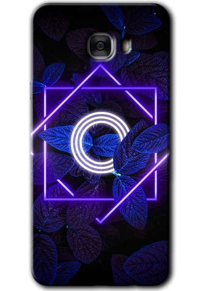 Samsung Galaxy C7 Pro Kılıf Hd Desen Baskılı Arka Kapak - Dark Neon Yaprak O Harfi