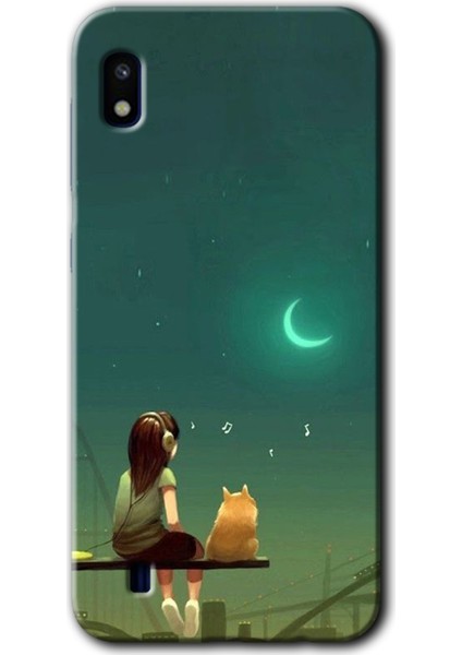 Samsung Galaxy A10 Kılıf Hd Desen Baskılı Arka Kapak - Kedili Kız