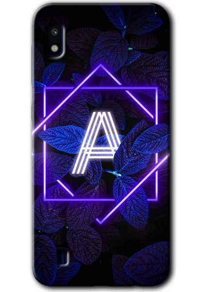 Samsung Galaxy A10 Kılıf Hd Desen Baskılı Arka Kapak - Dark Neon Yaprak A Harfi