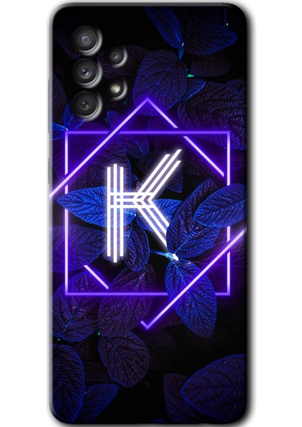 Samsung Galaxy A53 Kılıf Hd Desen Baskılı Arka Kapak - Dark Neon Yaprak K Harfi