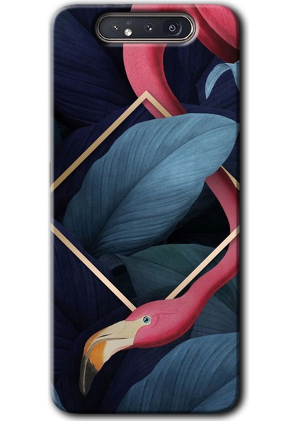 Samsung Galaxy A80 Kılıf Hd Desen Baskılı Arka Kapak - Flamingo Yaprak