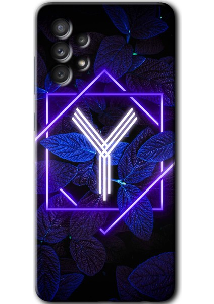Samsung Galaxy A72 Kılıf Hd Desen Baskılı Arka Kapak - Dark Neon Yaprak Y Harfi