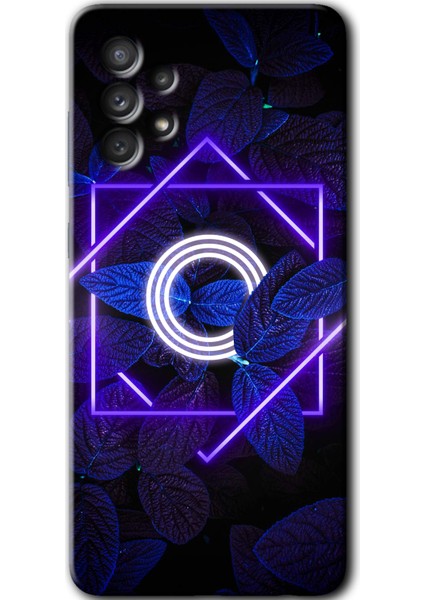 Samsung Galaxy A73 Kılıf Hd Desen Baskılı Arka Kapak - Dark Neon Yaprak O Harfi