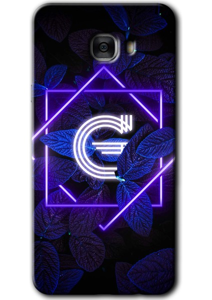 Samsung Galaxy C7 Kılıf Hd Desen Baskılı Arka Kapak - Dark Neon Yaprak G Harfi