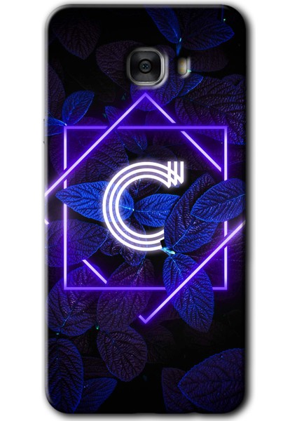Samsung Galaxy C9 Pro Kılıf Hd Desen Baskılı Arka Kapak - Dark Neon Yaprak C Harfi