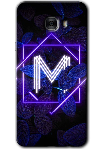 Samsung Galaxy C9 Pro Kılıf Hd Desen Baskılı Arka Kapak - Dark Neon Yaprak M Harfi