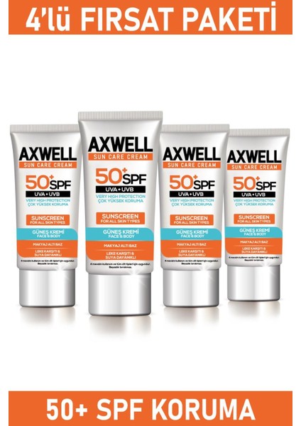 SPF 50+ 4 Lü Fırsat Seti Leke Karşıtı Nemlendirici Yüksek Koruma Güneş Kremi 50 ML