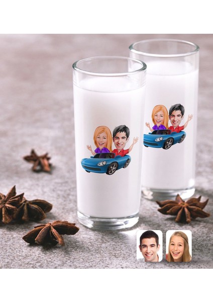Kişiye Özel Sevgililer Karikatürlü Ikili Rakı Bardağı Seti-52
