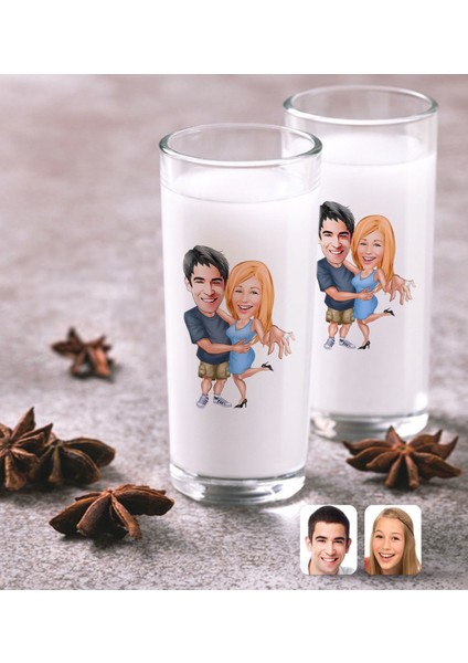 Kişiye Özel Sevgililer Karikatürlü Ikili Rakı Bardağı Seti-14