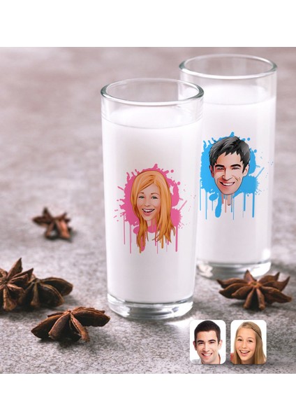 Kişiye Özel Erkek ve Bayan Karikatürlü Ikili Rakı Bardağı Seti-1