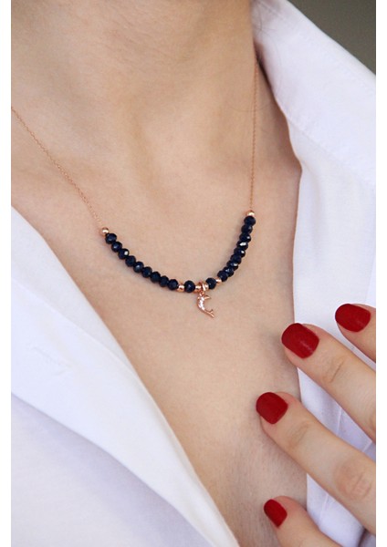 Lacivert Kristal Taşlı Yunus Figürlü 925 Ayar Gümüş Kolye - N172001 fiyatları