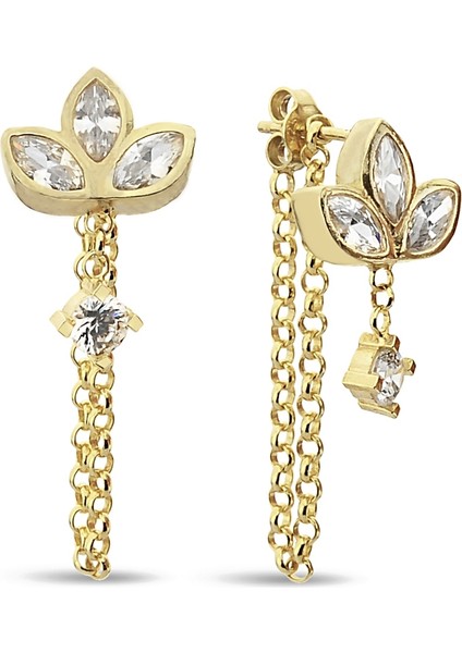 18k Altın Kaplamalı 925 Ayar Gümüş Zincirli Lotus Küpe - 12104801 fiyatları