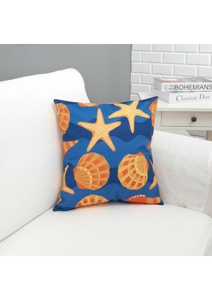 Marin Koyu Renk Desenli Kırlent Kılıfı 43X43CM
