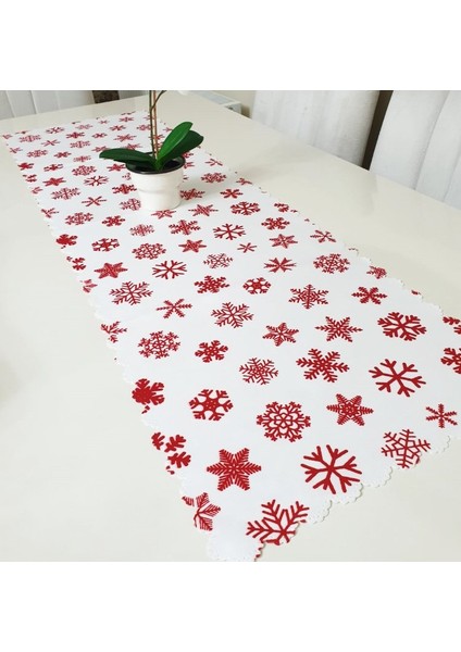 Kırmızı Motifler Dekoratif Runner Örtü 40X140CM