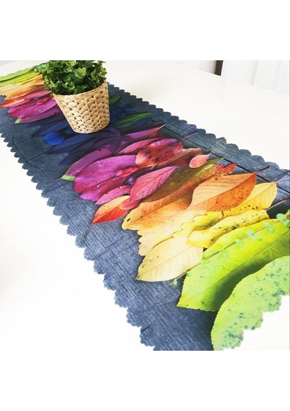 Trendy Renkli Yapraklar Model Dekoratif Runner 40X140CM