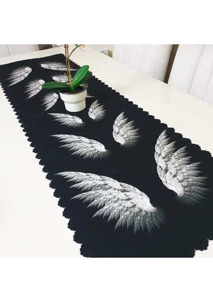 Angel Siyah Beyaz Model Dekoratif Runner 40X140CM