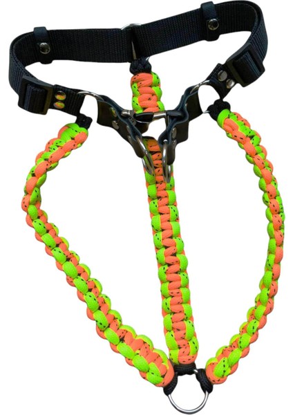 Köpek göğüs tasması paracort örgü yeşil turuncu siyah orta ırk göğüs ölçüsü:45-70cm ayarlamalı dog harness GT5-6