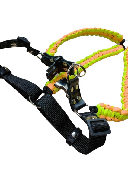Köpek göğüs tasması paracort örgü yeşil turuncu siyah orta ırk göğüs ölçüsü:45-70cm ayarlamalı dog harness GT5-6