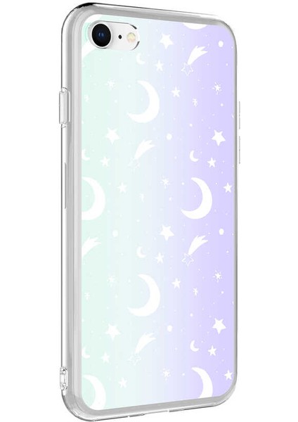 Apple iPhone Se 2020 Kapak Ay Desenli Fosforlu Silikon Kılıf
