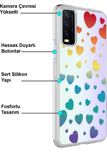 Vivo Y20 Kapak Inek Desenli Fosforlu Silikon Kılıf