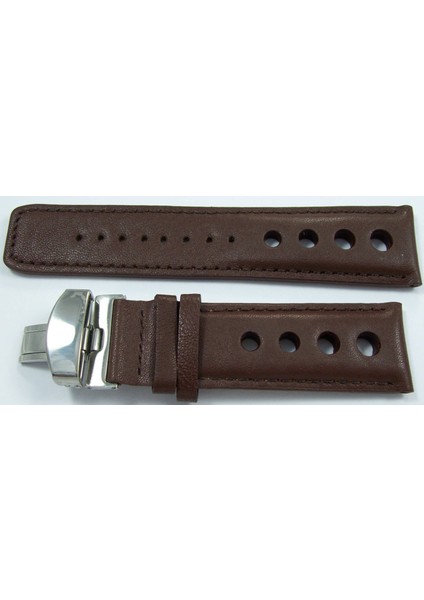 Bizon Deri Saat Kayışı 24MM Spor Kahverengi Klipsli Saat Kordonu