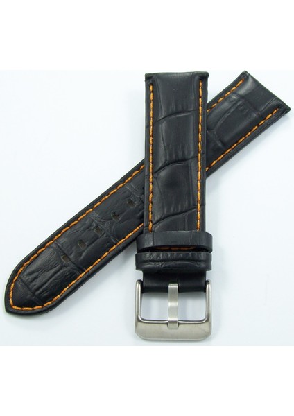 Bizon Deri Saat Kordonu 22MM Siyah Kayışı Turuncu Dikişli Krokodi fiyatları