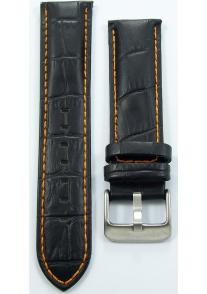 Bizon Deri Saat Kordonu 22MM Siyah Kayışı Turuncu Dikişli Krokodi fırsatları