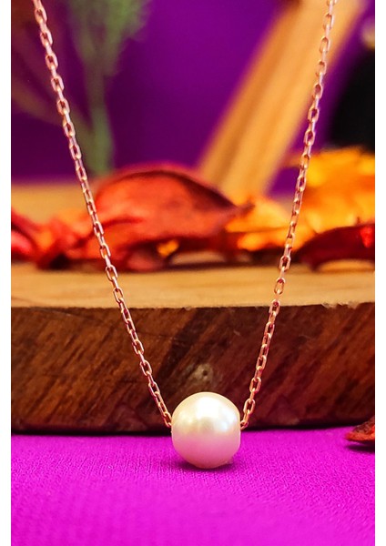 İnci Kolye Ucu Rose Gümüş Zincirli İncili Bayan Kolyesi UC-516