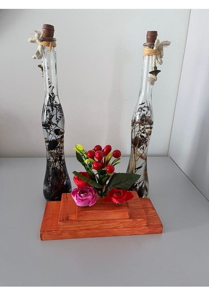 Ahşap Çam Ağacı Saksılı Masa Üstü Yapay Çiçek Ahşap Dekoru G9