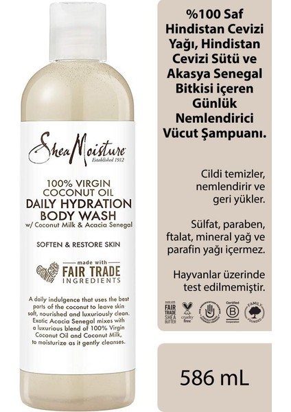 %100 Saf Hindistan Cevizi Yağlı Günlük Nemlendirici Vücut Şampuanı 586ML