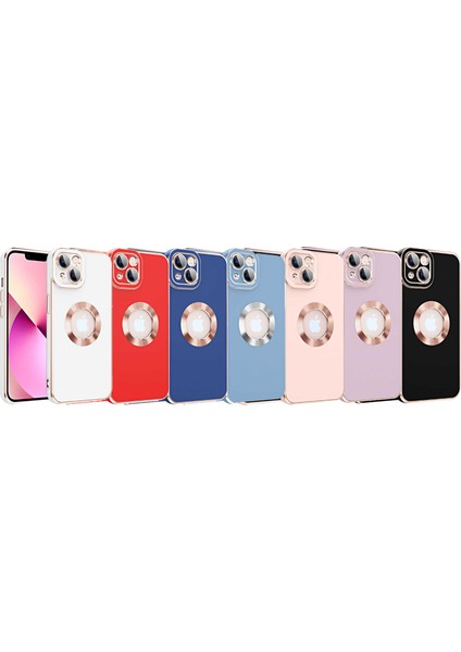 Case World Apple iPhone 13  Kapak Mercek Korumalı Logo Gösteren Tasarım Silikon Kılıf - Rose Gold