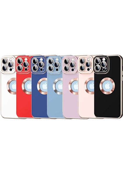 Apple iPhone 12 Pro Kapak Mercek Korumalı Logo Gösteren Tasarım Silikon Kılıf - Kırmızı indirimleri