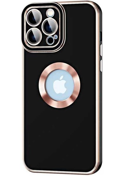 Case World Apple iPhone 12 Pro  Kapak Mercek Korumalı Logo Gösteren Tasarım Silikon Kılıf - Siyah