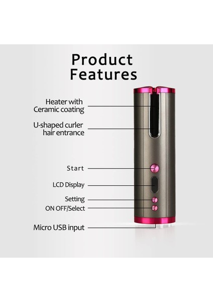 Kablosuz Otomatik Saç Maşası LCD Ekran Seramik Isıtma Perma Önleyici Curl Styler