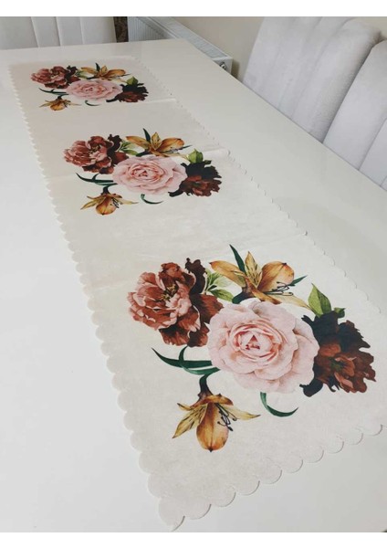 Kiremit & Pudra Desenli Çiçekli - Sarı Kız Çiçek Dekoratif Runner Örtü fiyatları