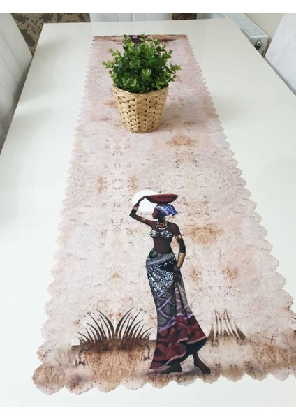 Kum Beji Su Taşıyan Afrikalı Desenli Model Dekoratif Runner Örtü
