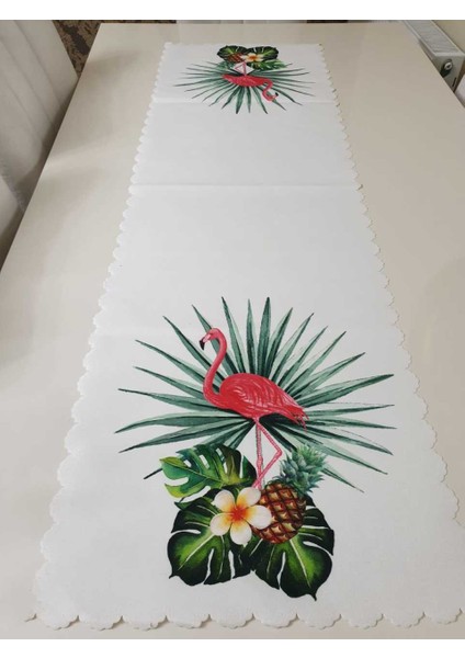 Yeşil & Pembe Ananaslı Filamingo Desenli Dekoratif Runner Örtü fiyatları