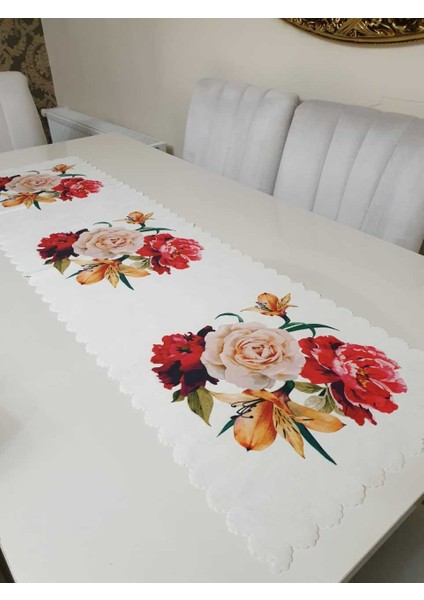Kırmızı & Sarı Desenli Çiçekli - Sarı Kız Çiçek Dekoratif Runner Örtü fiyatları