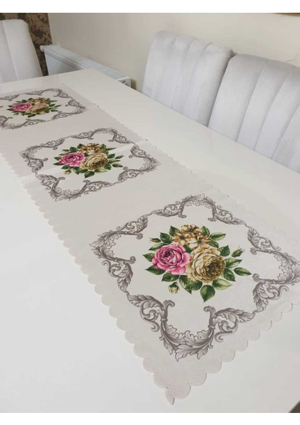 Sarı& Pembe Desenli Çiçekli - Asos Çiçek Dekoratif Runner Örtü