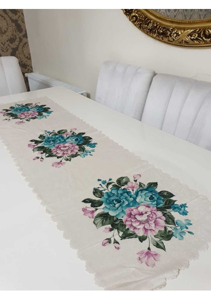 Lila & Mint Desenli Çiçekli - Kaz Dağları Çiçek Dekoratif Runner Örtü fiyatları