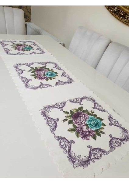 Mor & Lila Desenli Çiçekli - Asos Çiçek Dekoratif Runner Örtü