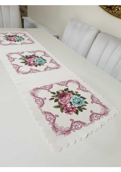 Pembe & Lila Desenli Çiçekli - Asos Çiçek Dekoratif Runner Örtü