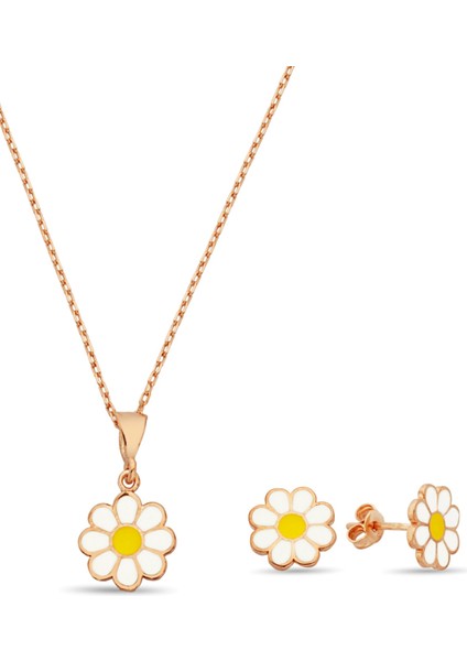 925 Ayar Gümüş İkili Rose Papatya Set - S017702 modelleri